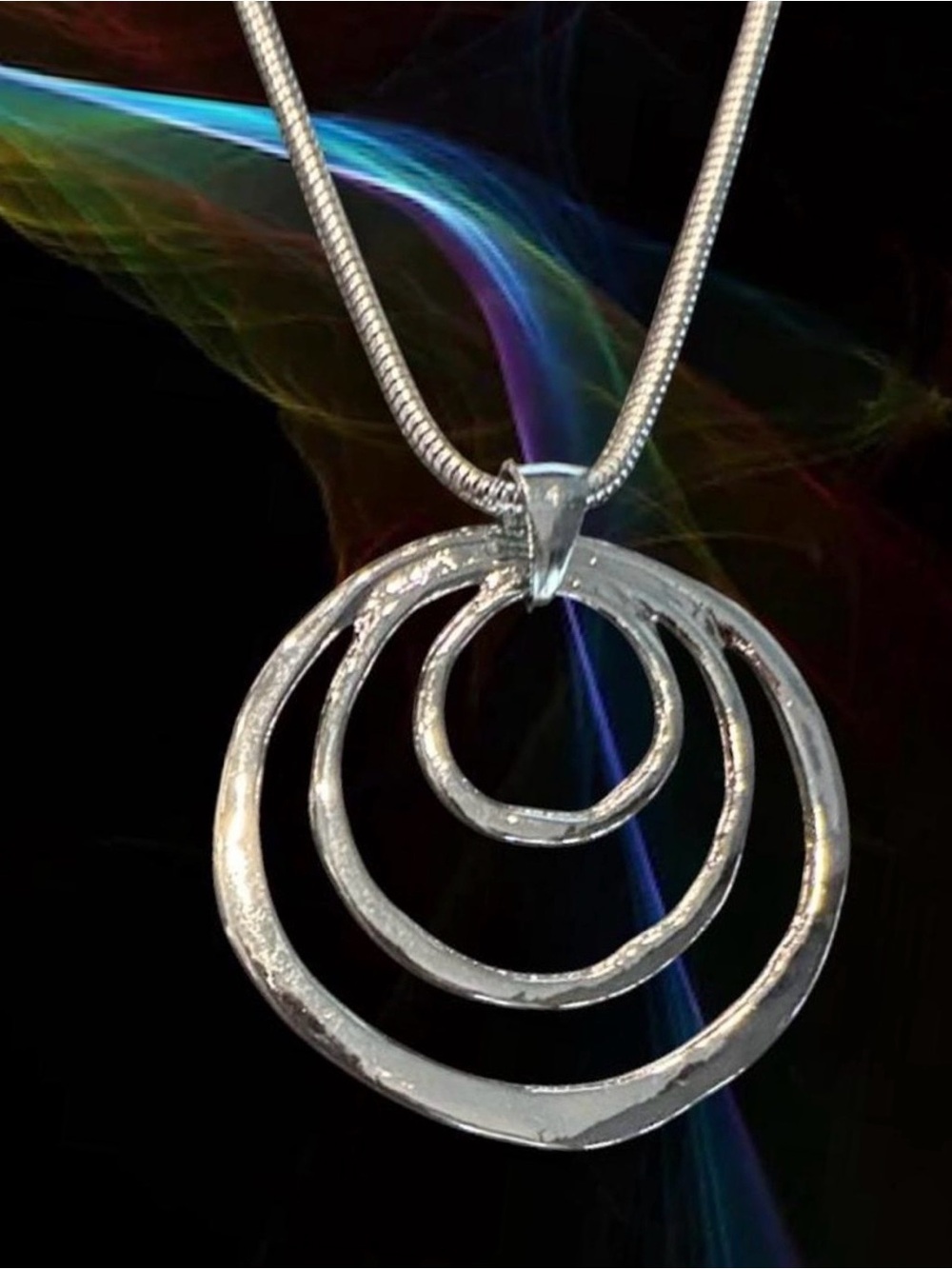 Long Snake Chain with Polished Silver Tone Pendant
